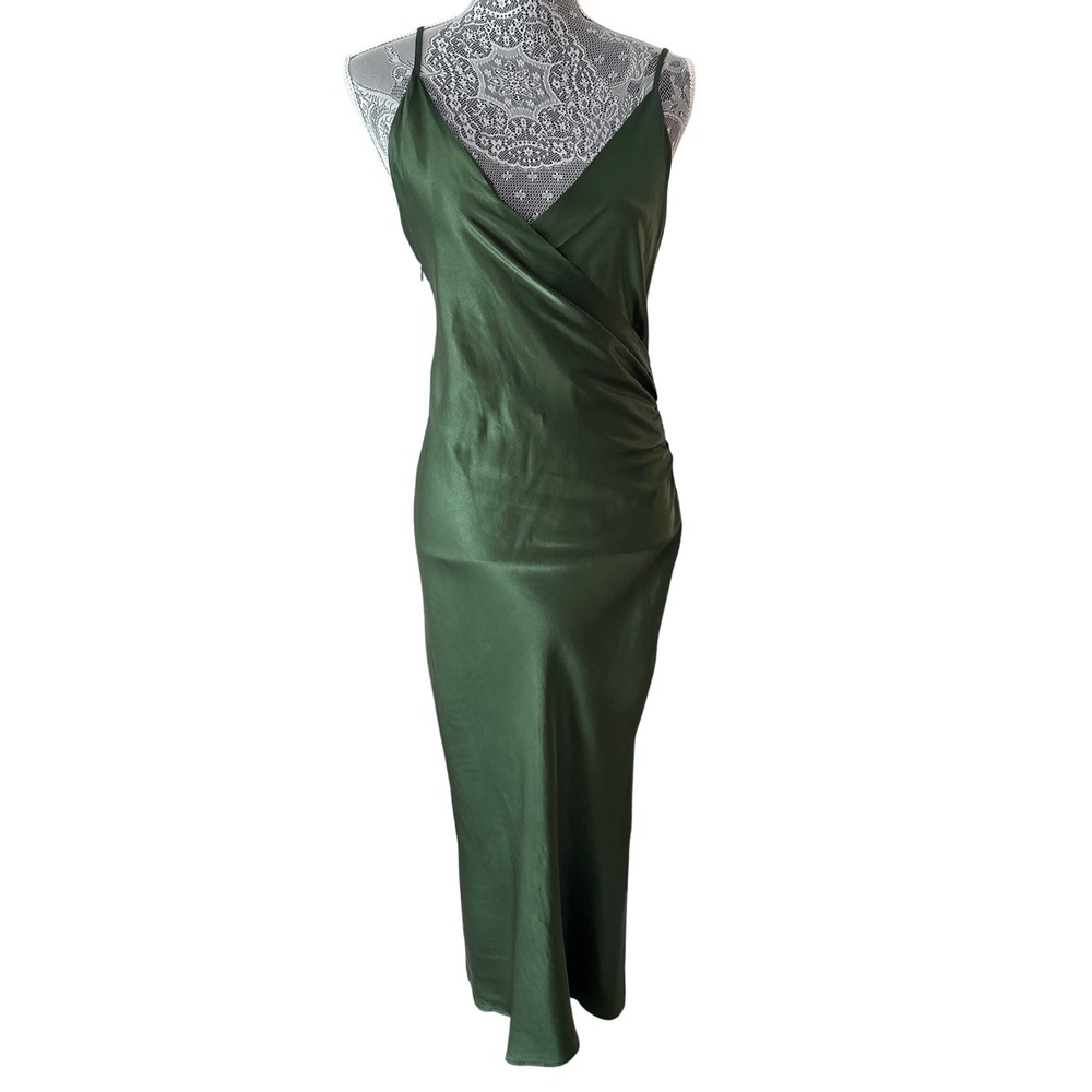 Zara Olive Green Satin Midi Slip Dress